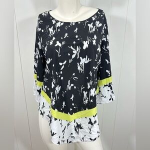 NWT Alfani Womens Colorful Floral Print Top Size Medium 3/4 Sleeve Kimono Tunic